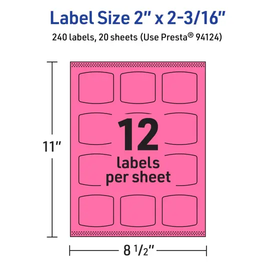 Avery Bright Pink Paper Labels, 2" x 2-3/16" Arched Square {5}