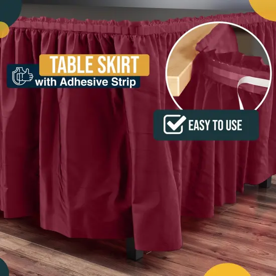 Ruffle Disposable Table Skirt 14 Ft Long Pleated Table Skirts with Adhesive Strip &ndash; Fits 6ft+ Rectangle or Round Tables &ndash; Ideal for Birthday Parties, Gender Reveal, Baby Showers & Event Decorations 6 pack by Exquisite Burgundy {3}