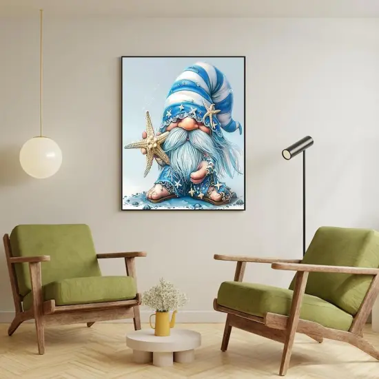gnome with Starfish Painting Paint by Numbers Kits 16x20 inch Canvas Blue Ocean Style Pattern DIY Oil Painting for Adults Beginners with Brushes Acrylic Pigment Drawings Gift Holiday(Without Frame) {3}