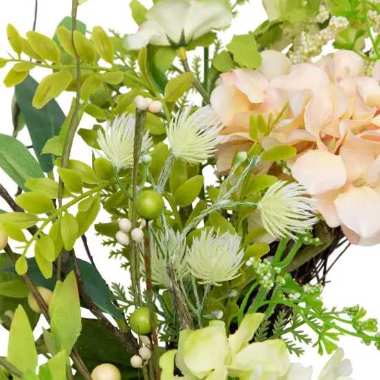 Northlight Hydrangea and Fern Spring Floral Berry Artificial Wreath - 28" - Pink Green {7}