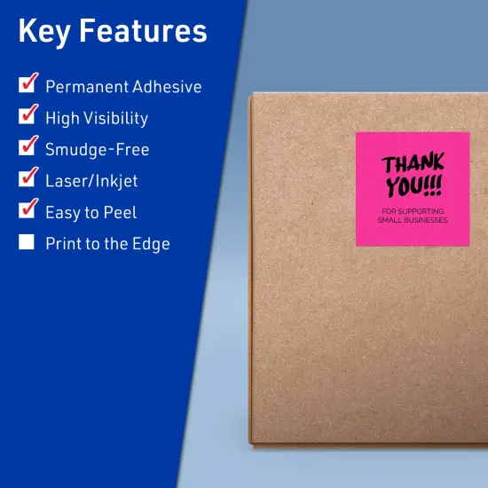 Avery Neon Magenta Paper Labels, 4" x 4" Square {2}