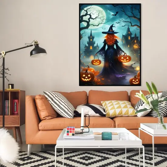 Halloween Witch Pumpkin Diamond Painting Kit - 12x16 Inch {2}