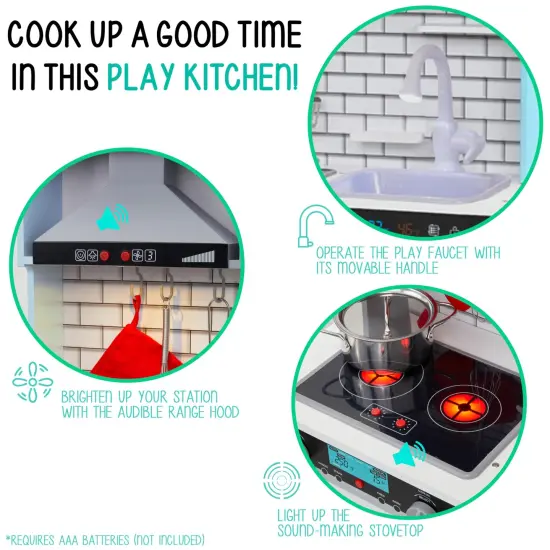 Lil' Jumbl Small Wooden Pretend Play Kitchen Set for Kids with Stovetop, Oven, and Interactive Features Blue {2}