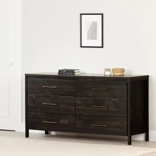 Engineered Wood Modern 6-Drawer Double Dresser with Smooth Glides Java {3}