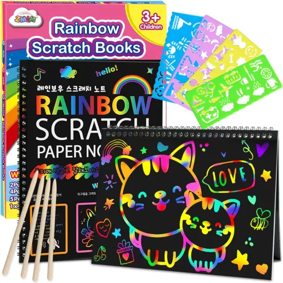 Scratch Paper Art-Crafts Gift: 2 Pack Rainbow {2}