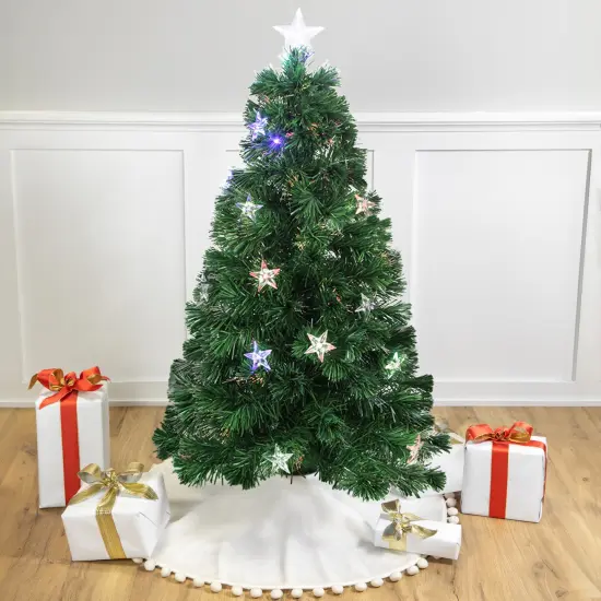 Northlight 4' Pre-Lit LED Fiber Optic Artificial Christmas Tree with Stars - Multi Color Lights Green {1}