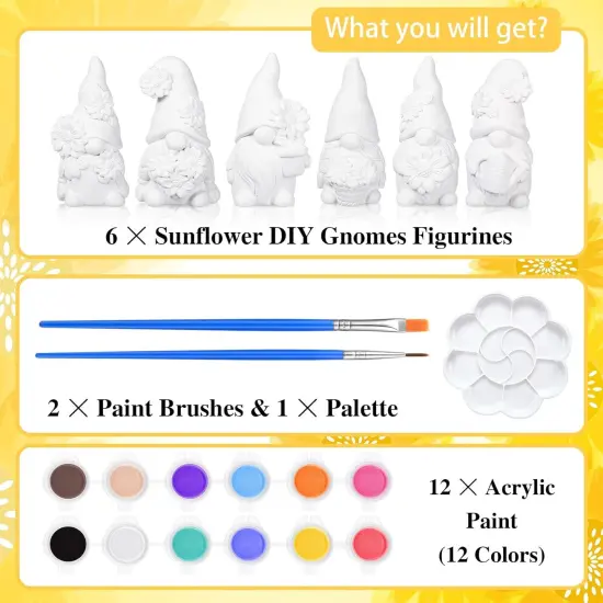 6 Sets Sunflower Gnome Ceramics to Paint Ready to Paint Your Own Ceramic Gnome Statues DIY {5}