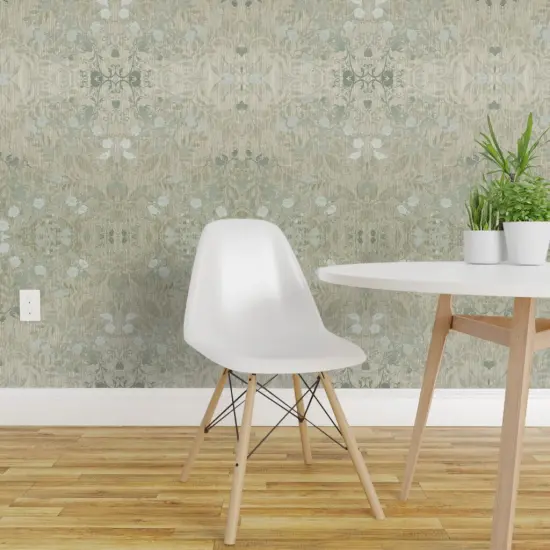 Peel & Stick Wallpaper 2FT Wide Victorian Damask Rustic Faux Silver Floral Botanical Vintage Style Flowers Art Nouveau Custom Removable Wallpaper by Spoonflower {1}