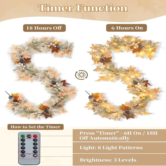 Fall Garland with 40 LED Lights - 8 Lighting Modes with Remote Timer {4}
