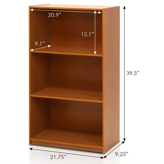 Modern Space-Saving 3-Shelf Bookcase with Adjustable Shelves for Living Room or Office Use Light Cherry {2}