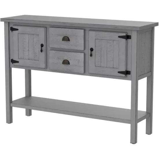 Rustic Wooden Sofa Table with Ample Storage Drawers and Cabinets for Entryway or Dining Room Grey {6}
