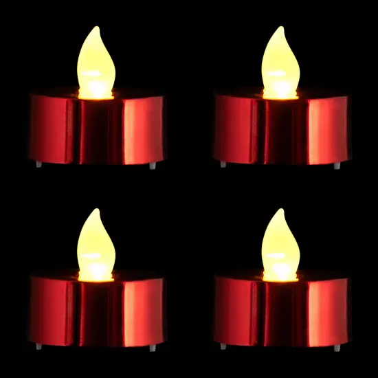 Northlight LED Flameless Flickering Tea Light Candles - Metallic Red- Set of 4 {4}