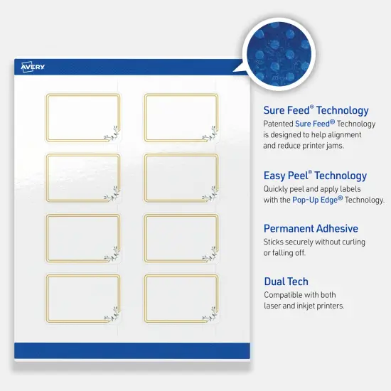 Avery Printable Rectangle Labels, Gold Double Border with Florals, 2" x 3", Glossy White Rectangle Labels, Permanent, Laser/Inkjet, 80ct, Great for Product Labels {3}