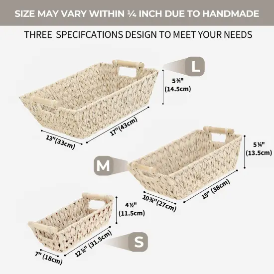 2-Pack Wicker Storage Baskets, Storage Baskets for Shelves, Trapezoid Wicker Baskets with Handles, Waterproof Woven Basket, Storage Baskets for Shelves, Butter Milk {1}