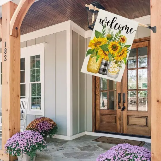 Summer Sunflower House Flag Mason Jar Double Sided 28x40 Inches Large Burlap Seasonal Welcome Yard Porch Decoration for Outside {3}