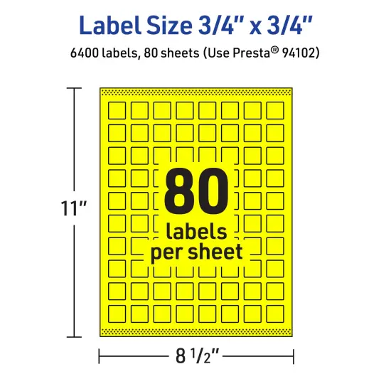 Avery Neon Yellow Paper Labels, 0.75" x 0.75" Square {5}