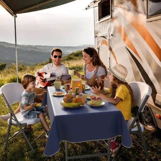 Exquisite Vinyl Tablecloth &ndash; 54" x 108" &ndash; Pack of 1 &ndash; Rectangular Plastic Table Cover with Flannel Backing &ndash; Reusable & Waterproof Tablecloth for Events and Parties Dark Blue {4}