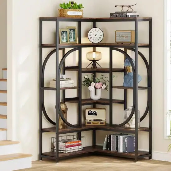 69" Tall L Shape Corner Bookshelf with 14 Open Shelves and Metal Frame for Living Room or Office Use {4}