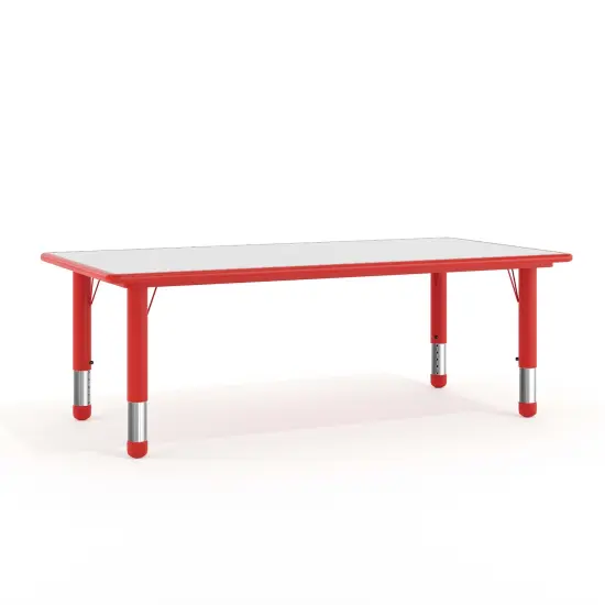 Emma and Oliver 23.625"W x 47.25"L Rectangular Plastic Height Adjustable Activity Table Red {2}