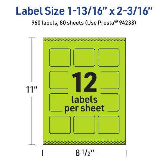 Avery Bright Green Paper Labels, 1-13/16" x 2-3/16" Rectangle {5}