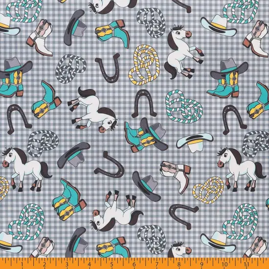 Mook Fabrics Littlest Rodeo Printed PUL Fabric [60 in. Wide] - By The Yard Grey {3}
