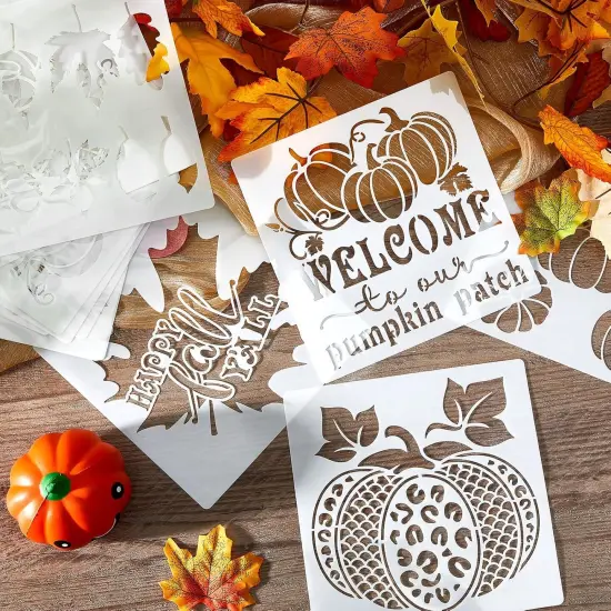16 Pcs Fall Pumpkin Templates - Reusable Maple Leaf Stencils for Wood {6}