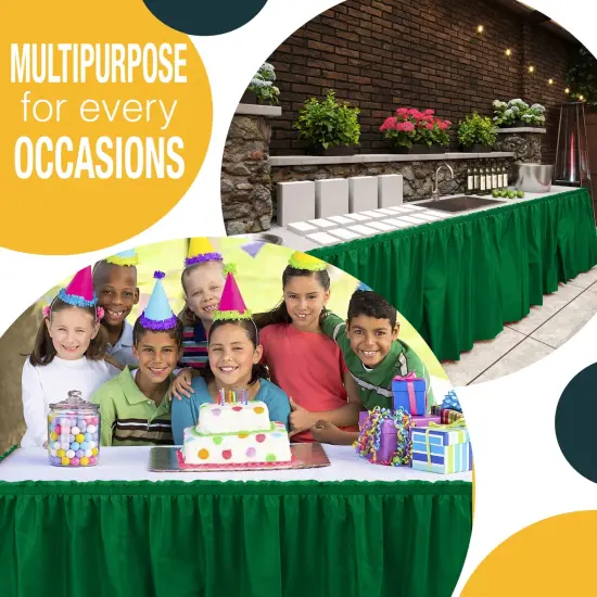 Ruffle Disposable Table Skirt 14 Ft Long Pleated Table Skirts with Adhesive Strip &ndash; Fits 6ft+ Rectangle or Round Tables &ndash; Ideal for Birthday Parties, Gender Reveal, Baby Showers & Event Decorations 6 pack by Exquisite Emerald Green {5}