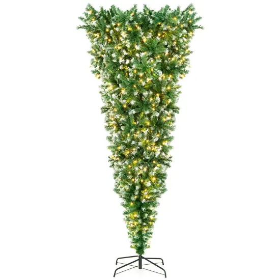 Costway 7.5FT Pre-Lit Snowy Upside Down Christmas Tree 1100 Tips w/ 400 Lights & 8 Modes {1}