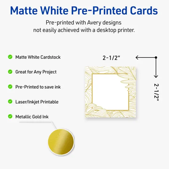 Avery Printable Square Business Cards with Sure Feed Technology, Pre-Printed Gold Florals, Matte White, 2.5" x 2.5", Laser & Inkjet Compatible, 90 Total {2}