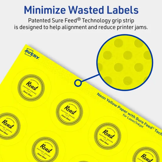 Avery Neon Yellow Paper Labels, 1.75" Diameter Round {4}