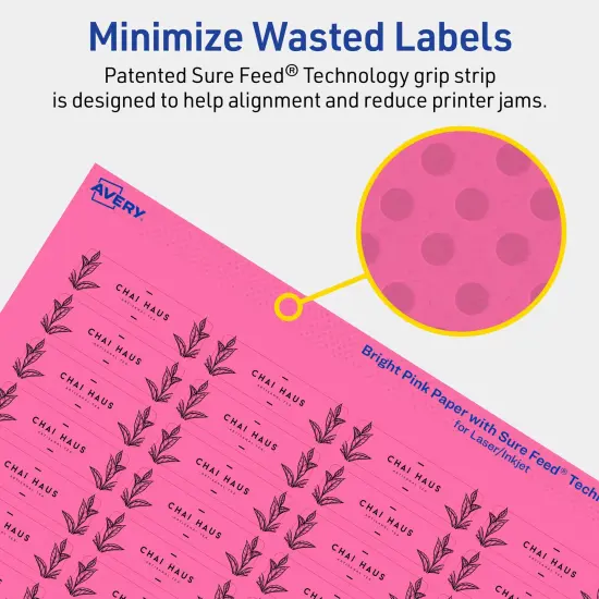 Avery Bright Pink Paper Labels, 0.5" x 1.75" Rectangle {4}