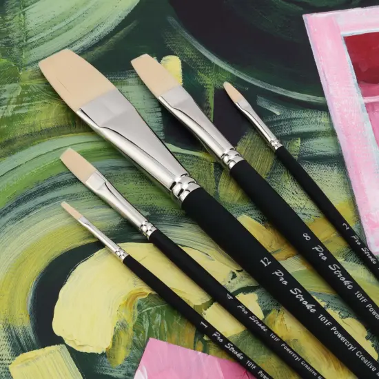 Creative Mark Pro-Stroke Powercryl Acrylic Paint Brushes - Flats Value Set of 5, Synthetic Paint Brushes for Artists, Seamless Nickel-Plated Ferrules, Matte Black Wooden Handle, Soft-Touch Grip {3}