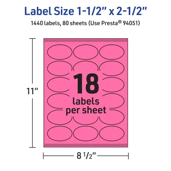 Avery Bright Pink Paper Labels, 1.5" x 2.5" Oval {5}