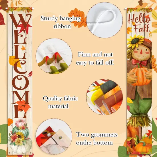 Hello Fall Porch Decor Welcome Hanging Banner {4}