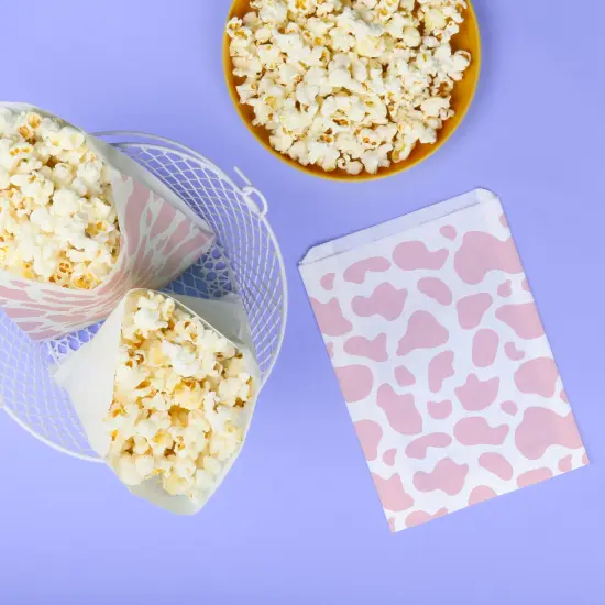 Big Dot of Happiness Pink Cow Print Rodeo Cowgirl Paper Treat Bags, Western Party Candy Bags, Greaseproof White Paper Sandwich Cookie Bags - 25 Count {4}