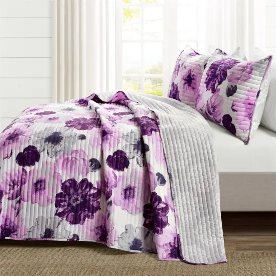 Floral Reversible Lightweight 3 Piece Quilt Set Soft Microfiber Bedding for Spring and Summer {5}