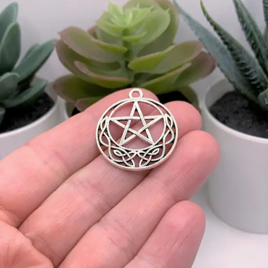 Silver Celtic Knot Pentacle Charms, 31x26mm {2}