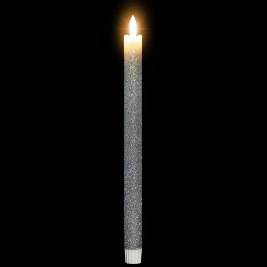 Northlight LED Flameless Flickering Taper Glittered Christmas Candles - 11" - Silver - Set 2 {5}