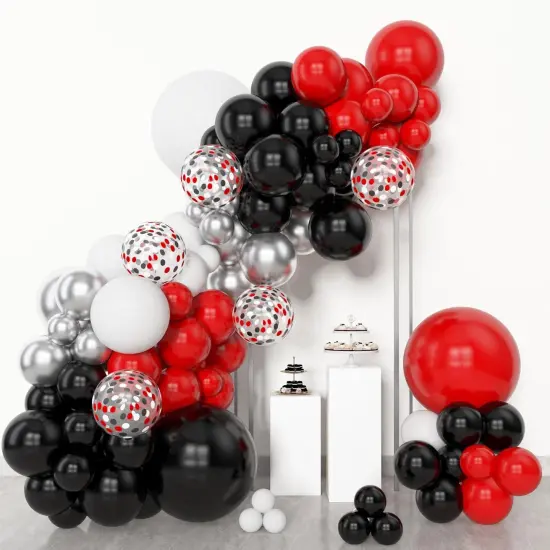 153pcs Red Black and White Balloon Arch Garland Kit Different Sizes 18 12 10 5inch Silver Latex Metallic Confetti Graduation Balloons {3}