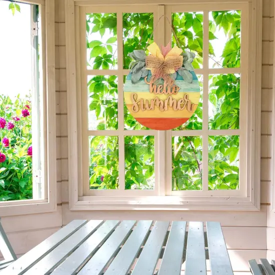 Summer Wooden Hanging Sign Welcome Sign Front Door Rustic Gradient Color Wood Sign Door Hanger Holiday Farmhouse Home Office Shop Window {3}