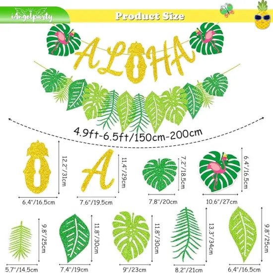 Upgraded, Aloha Banner Decorations, Luau Banner with Glittery Palm Leaves, for Summer Tropical Hawaiian Themed Party Decorations Supplies {3}