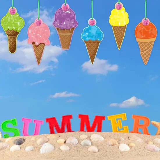 24 Sets Summer Craft Kits Ice Cream Tissue Paper Craft DIY Make Your Own Ice Cream Hanging Ornaments for Summer {4}