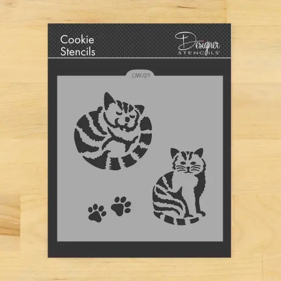Striped Cat Cookie & Craft Stencil | CM029 by Designer Stencils | Stencils for Royal Icing, Airbrush, Dusting Powder | {1}