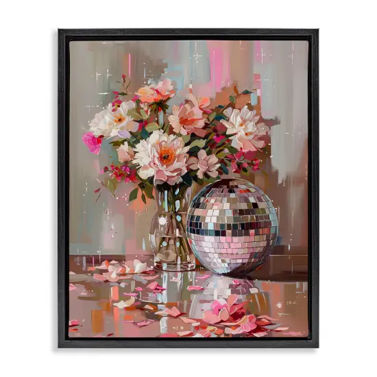 Stupell Industries Disco Ball & Flowers Still Life Floating Frame Design by Arlington Prints {1}