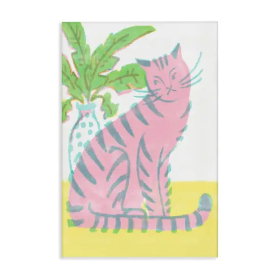 Stupell Industries Modern Pink Cat & Plant Canvas Design by Hannah Moren {1}