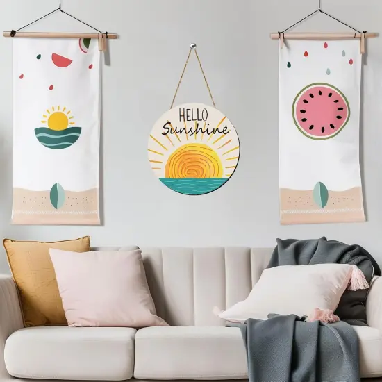 Summer Decor Wreaths for Front Door Wreath Hello Sunshine Front Door Decor Rustic Wooden Sign hanger for Pool Farmhouse Porch Home Spring Wall Decorations {3}