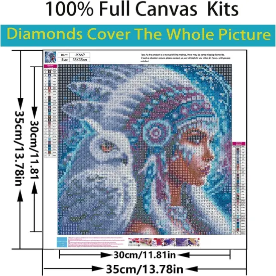5D Diamond Painting Kits for Adults Beginners,Indian Owl Diamond Art Kit,DIY Full Round Drill Diamond Dot Gem Art Kits for Adults,Home Wall Decor 13.78x13.78 Inch {4}