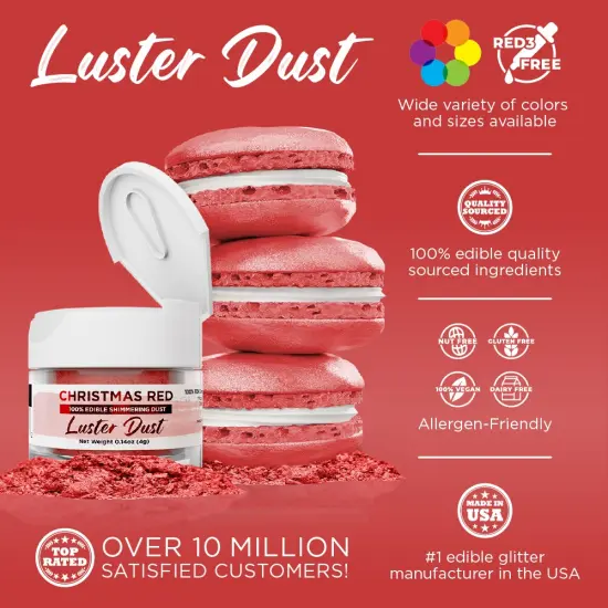 Bakell - Christmas Red Luster Dust (4g, 1x Jar) Edible Vegan Dust & Paint for Baking, Desserts and Beverages {2}
