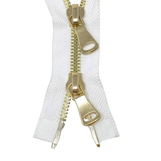 Metal 5MM Two Way Separating Zipper White Brass {3}