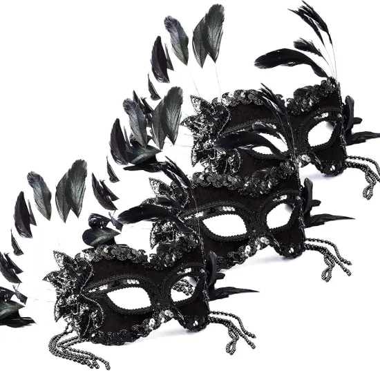Venetian Mask Black Beaded Half Face {2}